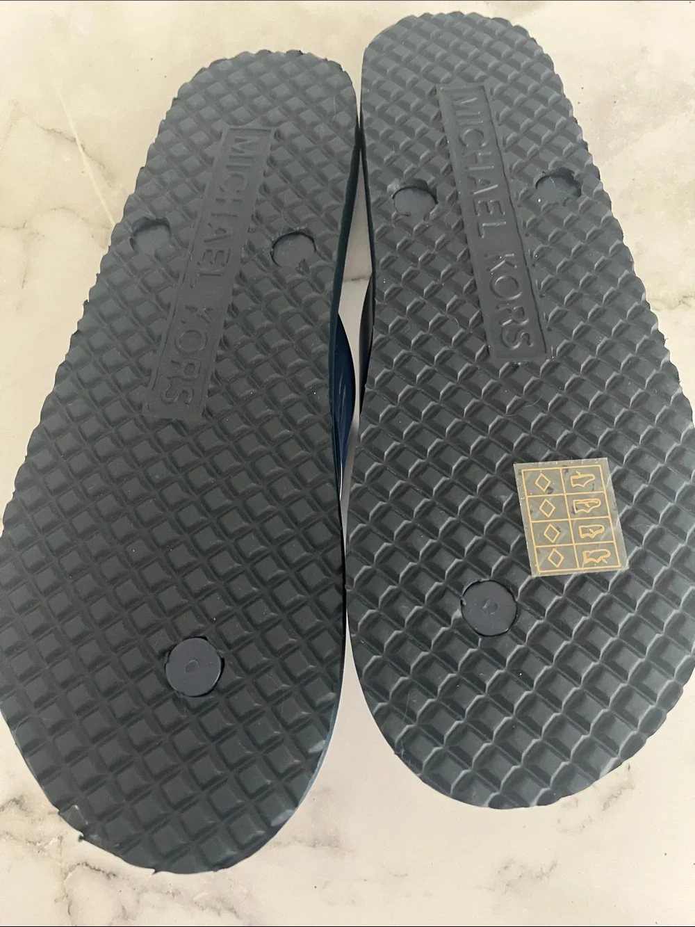 NWOT Michael Kors Navy Patterned Logo Flip Flop Sandals